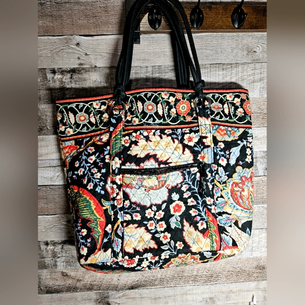 Vera Bradley Shoulder Bag Tote Black Floral Pattern